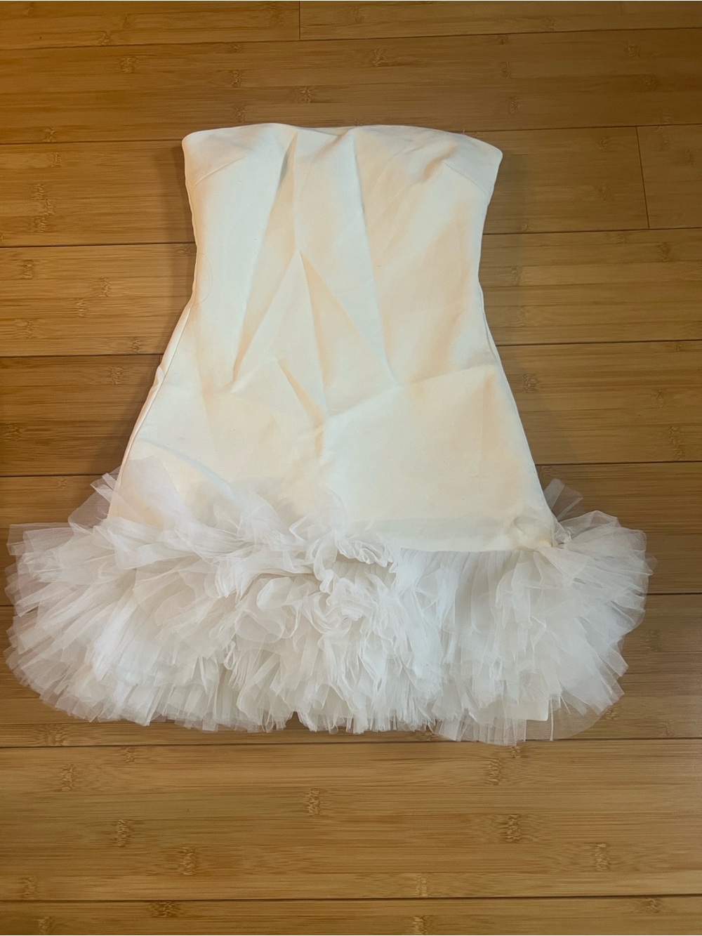 Zara Strapless Tulle Ruffle Mini Dress Cream White Bachelorette Bridal Shower XS